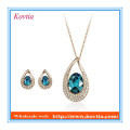 2016 Best Selling delicate diamond sapphire crystal jewelry set necklace and earring jewelry set